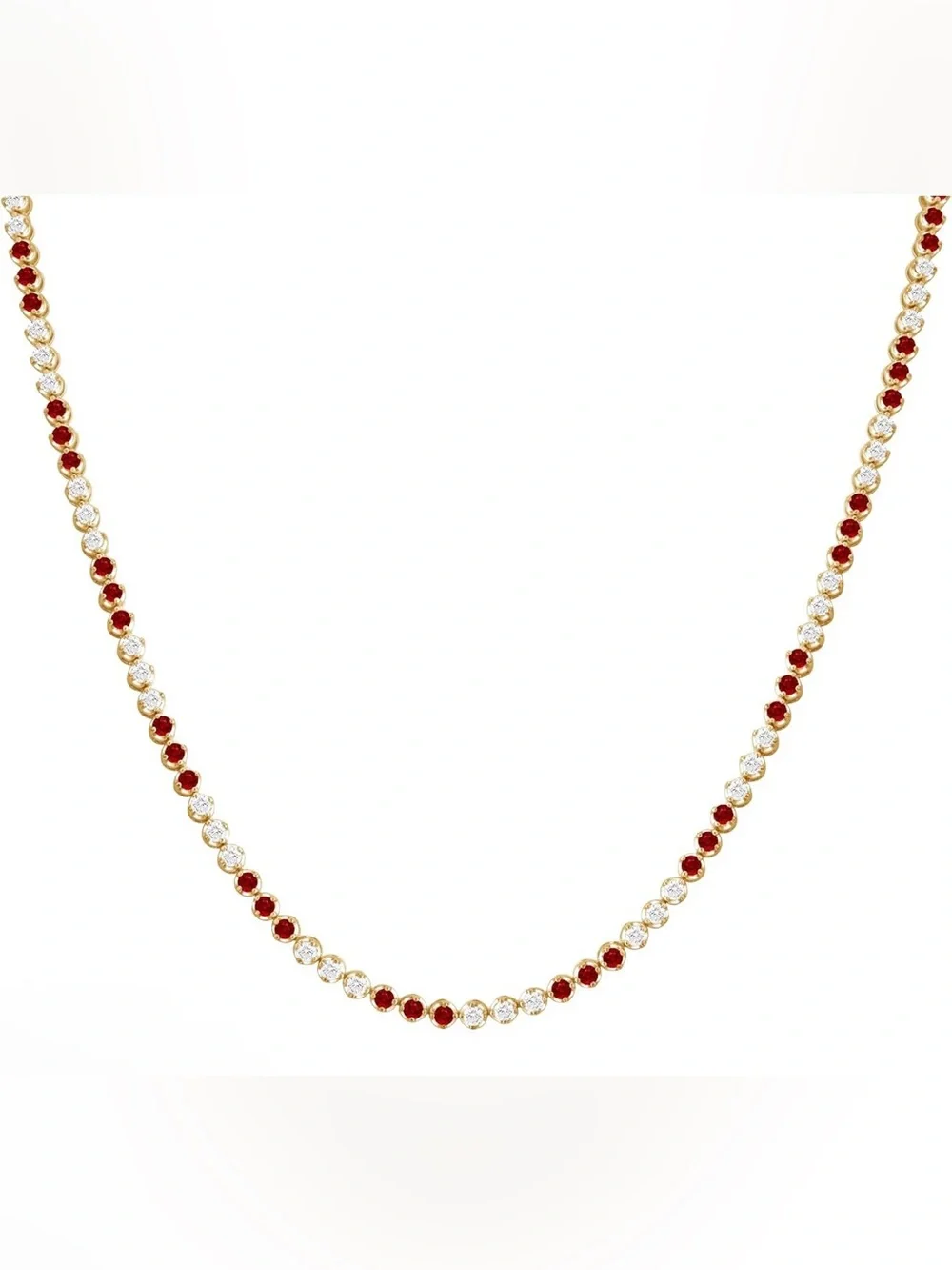 6.7 CTW Diamond Ruby Tennis Necklace 925 Sterling Silver 14K Yellow Gold Plated